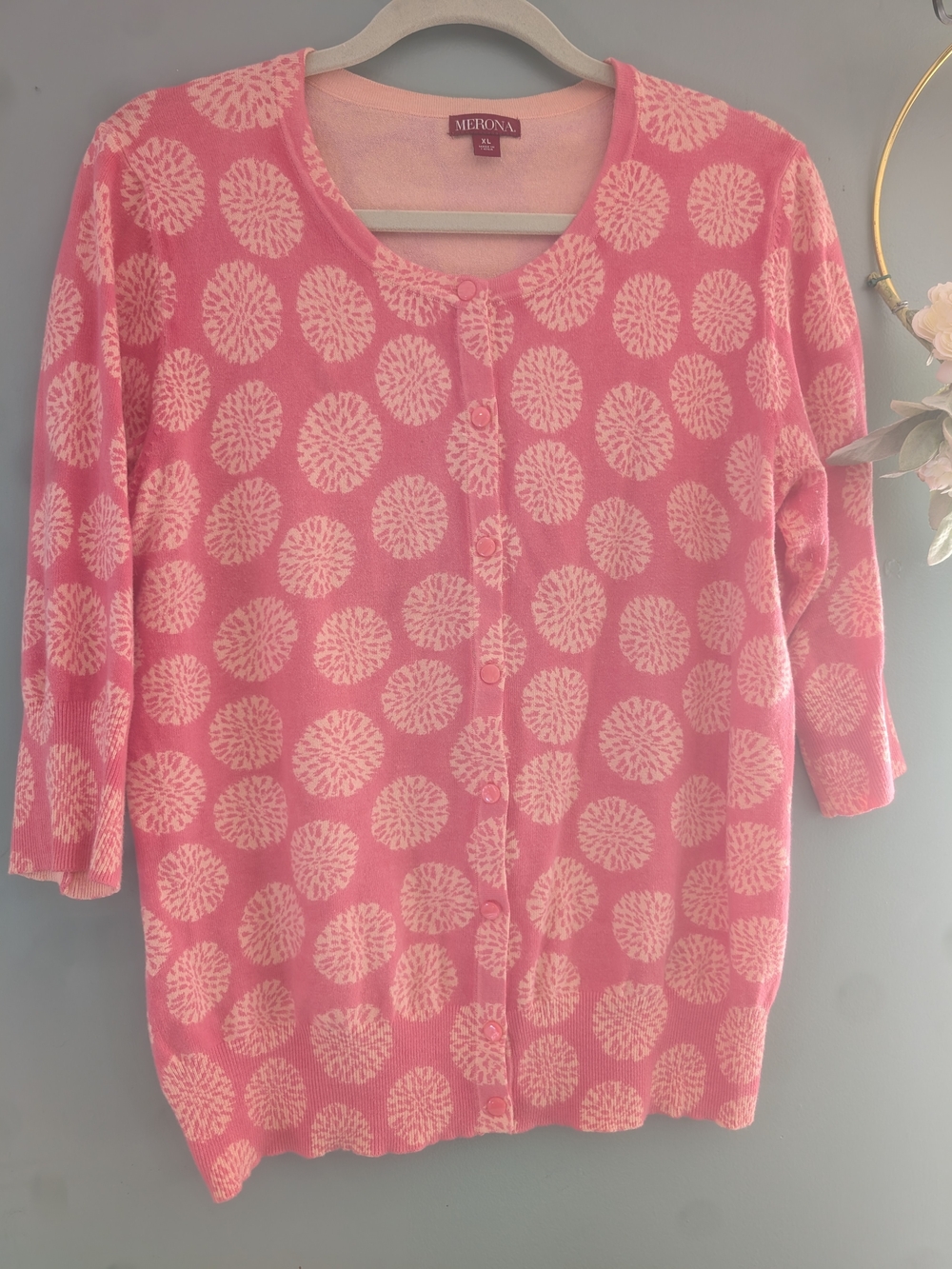 Merona Pink Polka Dot Knit Cardigan